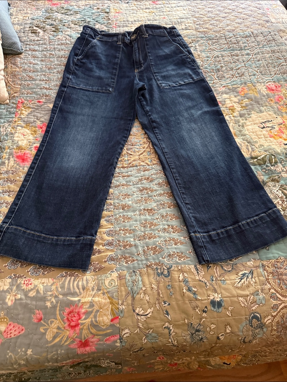 CAbi Dark Blue Wide Leg Crop Jeans
